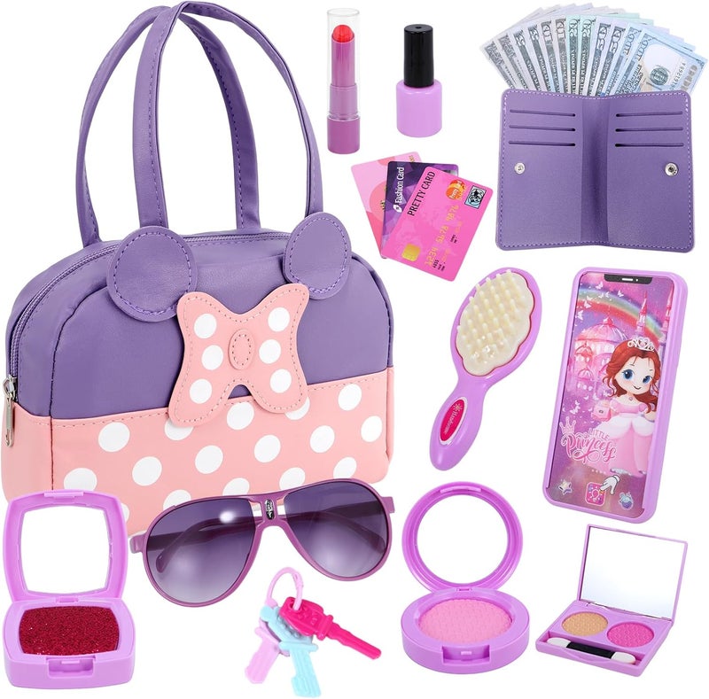 Mytothfy Pretend Play Purse for Little Girls, Toddler Purse with Pretend Makeup Toys for Toddlers, Princess Pretend Play Purse Toys, Kids Purse Toy Birthday Gift for Girls Age 3 4 5 6+ (Purple) - Image 1